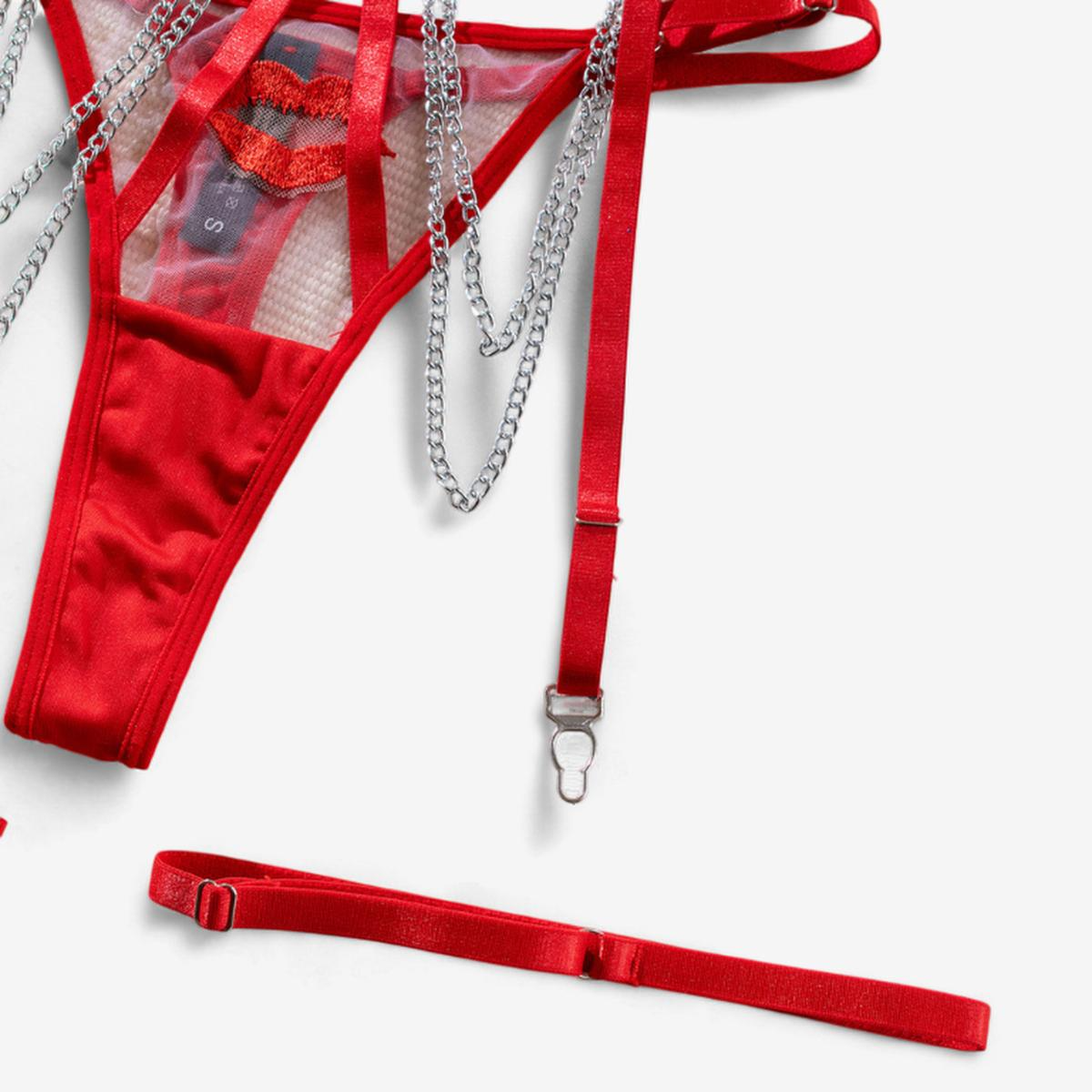 Celestia Strappy Chain Lingerie Set-Red-L-Basques-StylinArts