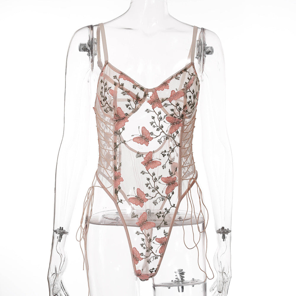 Lunaria Embroidered Illusion Bodysuit-Pink-L-Bodies & Teddies-StylinArts