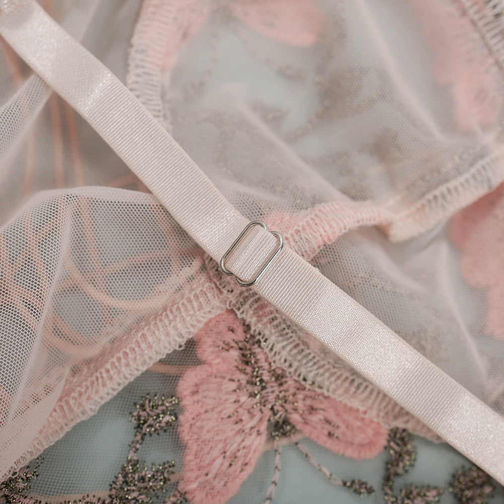 Lunaria Embroidered Illusion Bodysuit-Blue-L-Bodies & Teddies-StylinArts