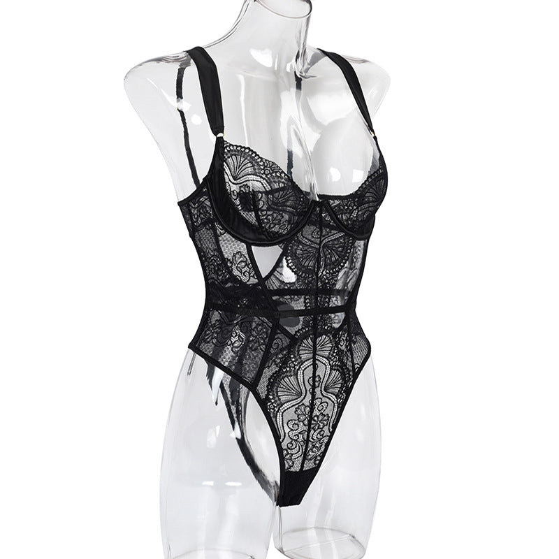 Selestine Lace Cutout Bodysuit-Black-L-Bodies & Teddies-StylinArts