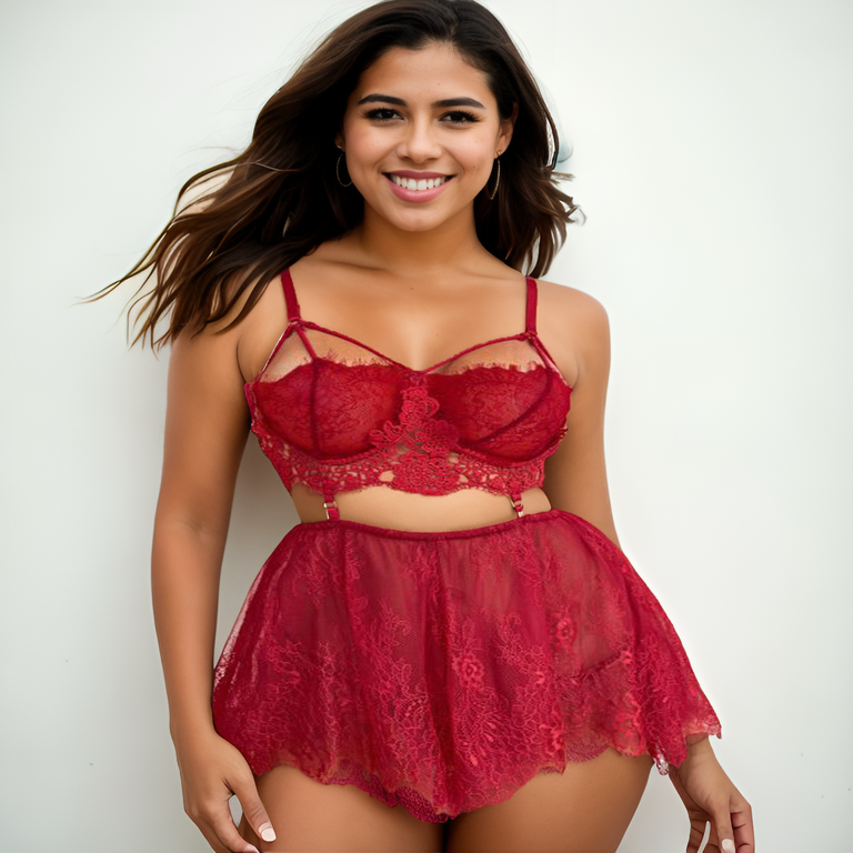 Lace Peekaboo Lingerie Set – Strappy Bra & Sheer Skirt-Babydolls-StylinArts