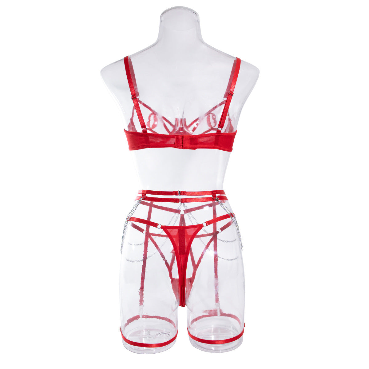 Celestia Strappy Chain Lingerie Set-Red-L-Basques-StylinArts