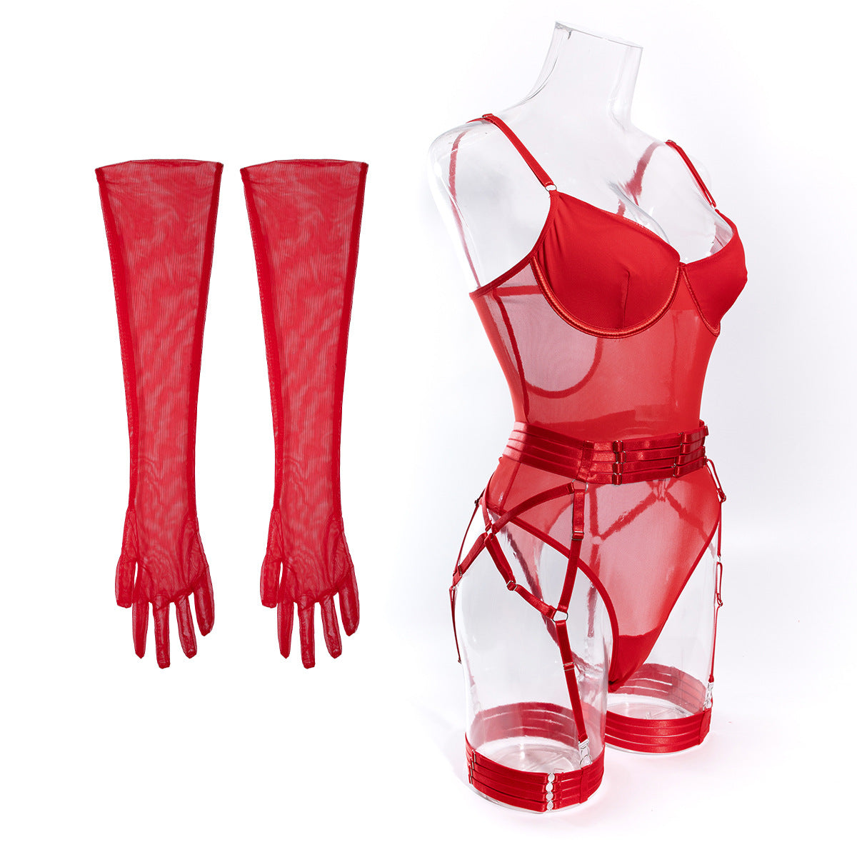 Scarlet Embrace Harness Bodysuit-Red-L-Basques-StylinArts