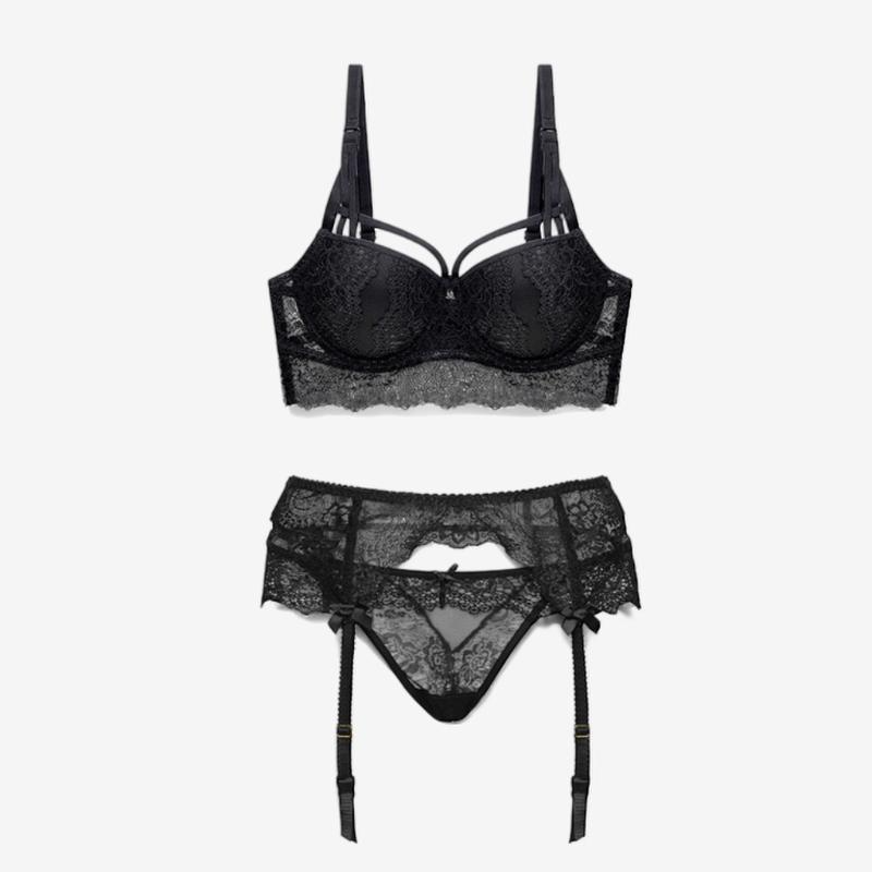 Celestine Lace Balcony Lingerie Set-Black-70A-Basques-StylinArts