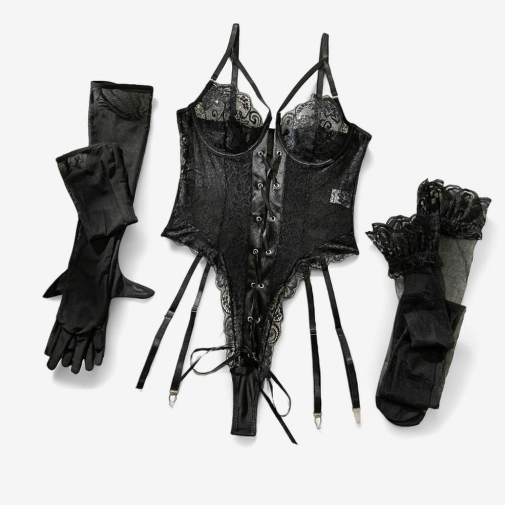 Elysia Lace Longline Bodysuit-Black-L-Bodies & Teddies-StylinArts