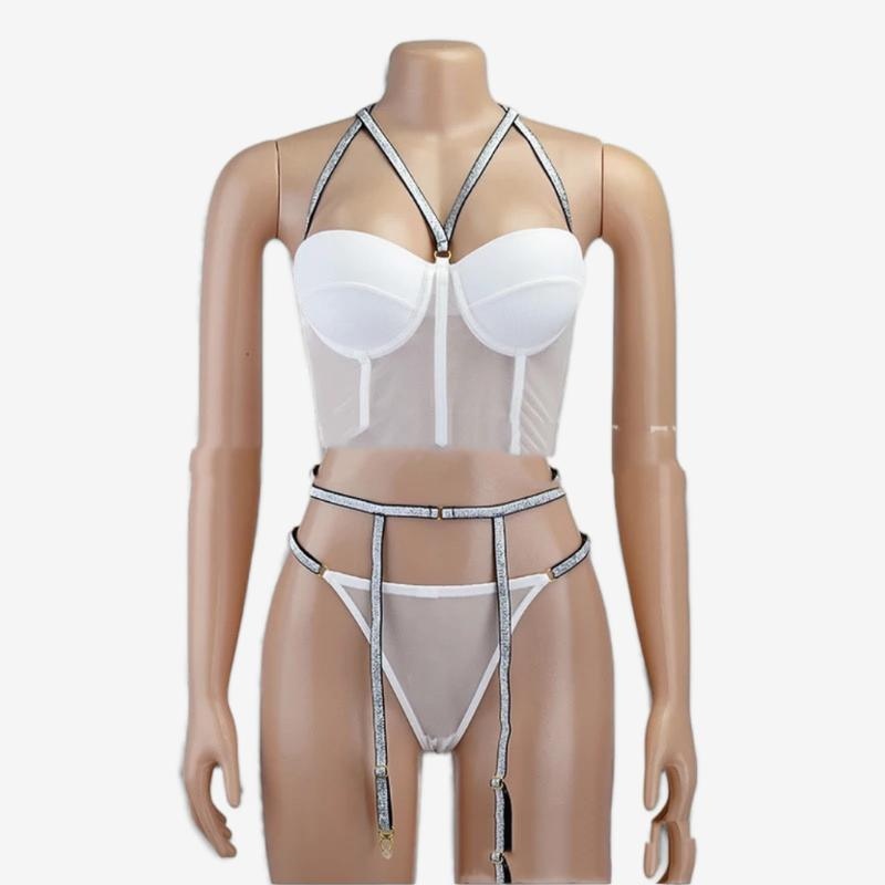 Lunaria Satin Corset Garter Set-Black-L-Basques-StylinArts