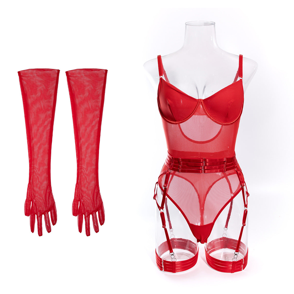Scarlet Embrace Harness Bodysuit-Red-L-Basques-StylinArts