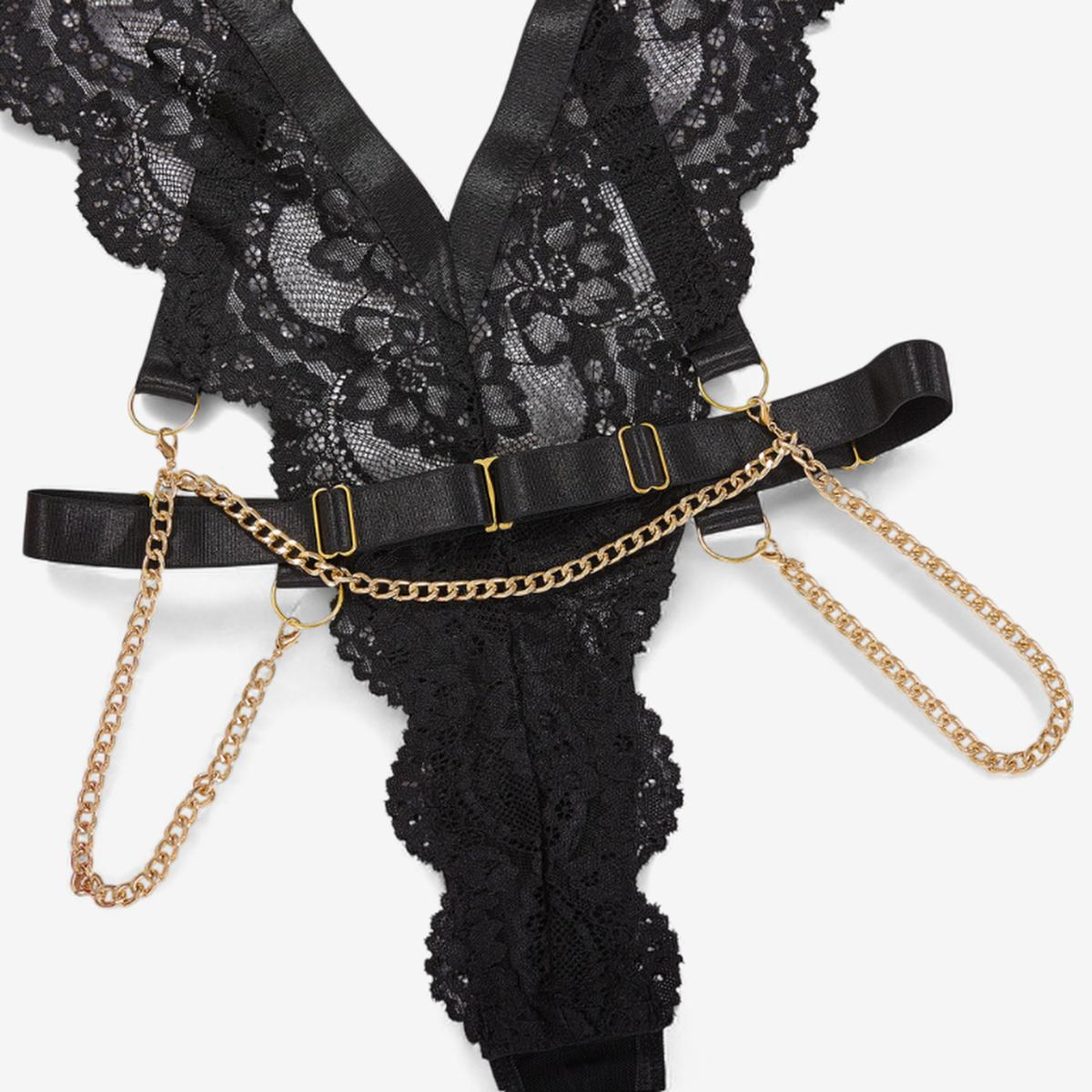 Noirelia Lace Harness Bodysuit-Black-L-Bodies & Teddies-StylinArts