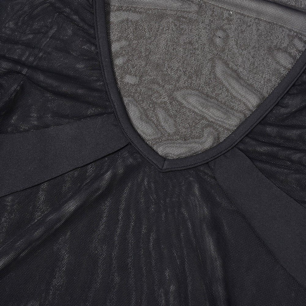 Noir Mesh Chain Accent Bodysuit with Collar & Cuffs-Black Long Sleeve-L-Bodies & Teddies-StylinArts