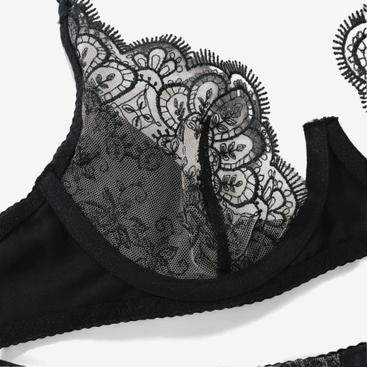 Midnight Petal Lace Garter Set-Black-L-Basques-StylinArts