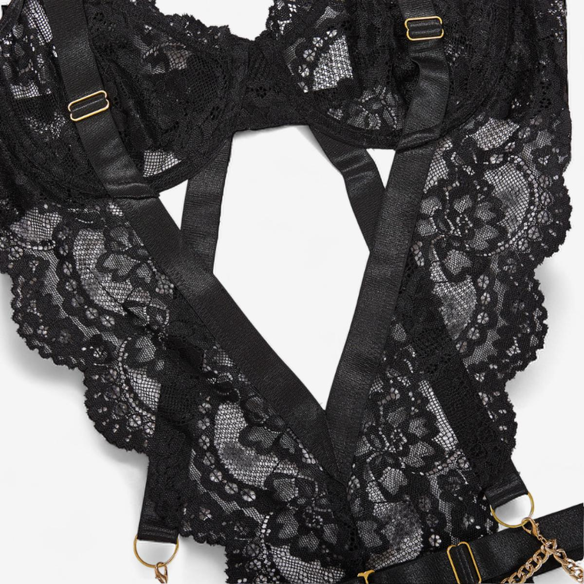 Noirelia Lace Harness Bodysuit-Black-L-Bodies & Teddies-StylinArts