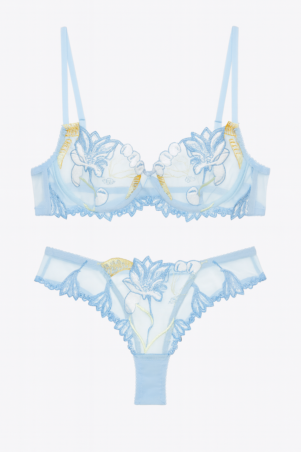 Elara Embroidered Mesh Bra & Brief Set-Blue-70B-Bras and Briefs-StylinArts