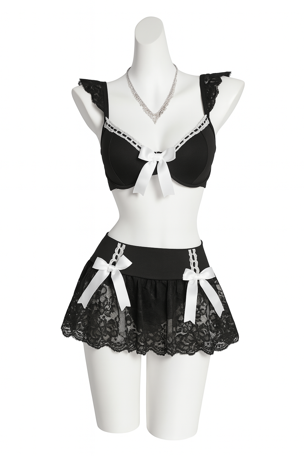 Elegant Lace 3‑Piece Babydoll Set (Black Lace Set)