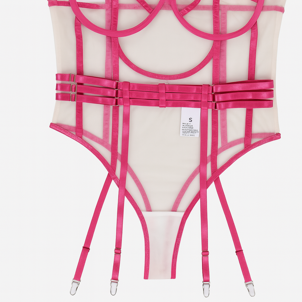 Calthea Strappy Harness Bodysuit-Red-L-Basques-StylinArts