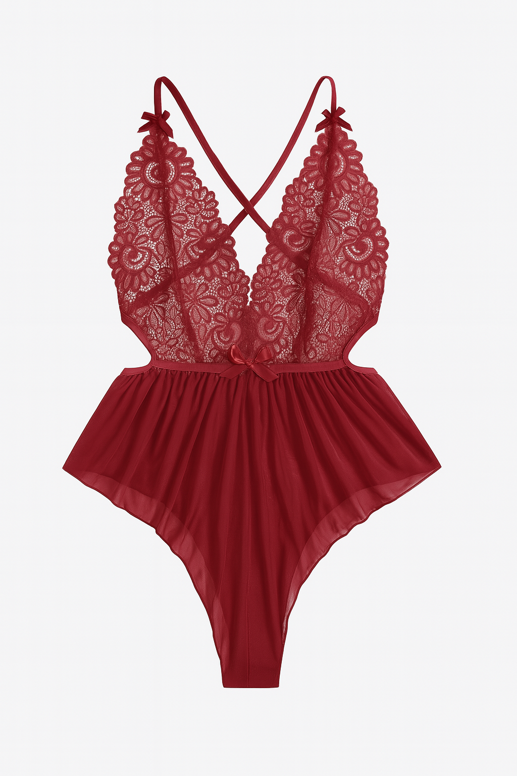 Valencia Lace Peplum Bodysuit-Wine Red-3XL-Bodies & Teddies-StylinArts