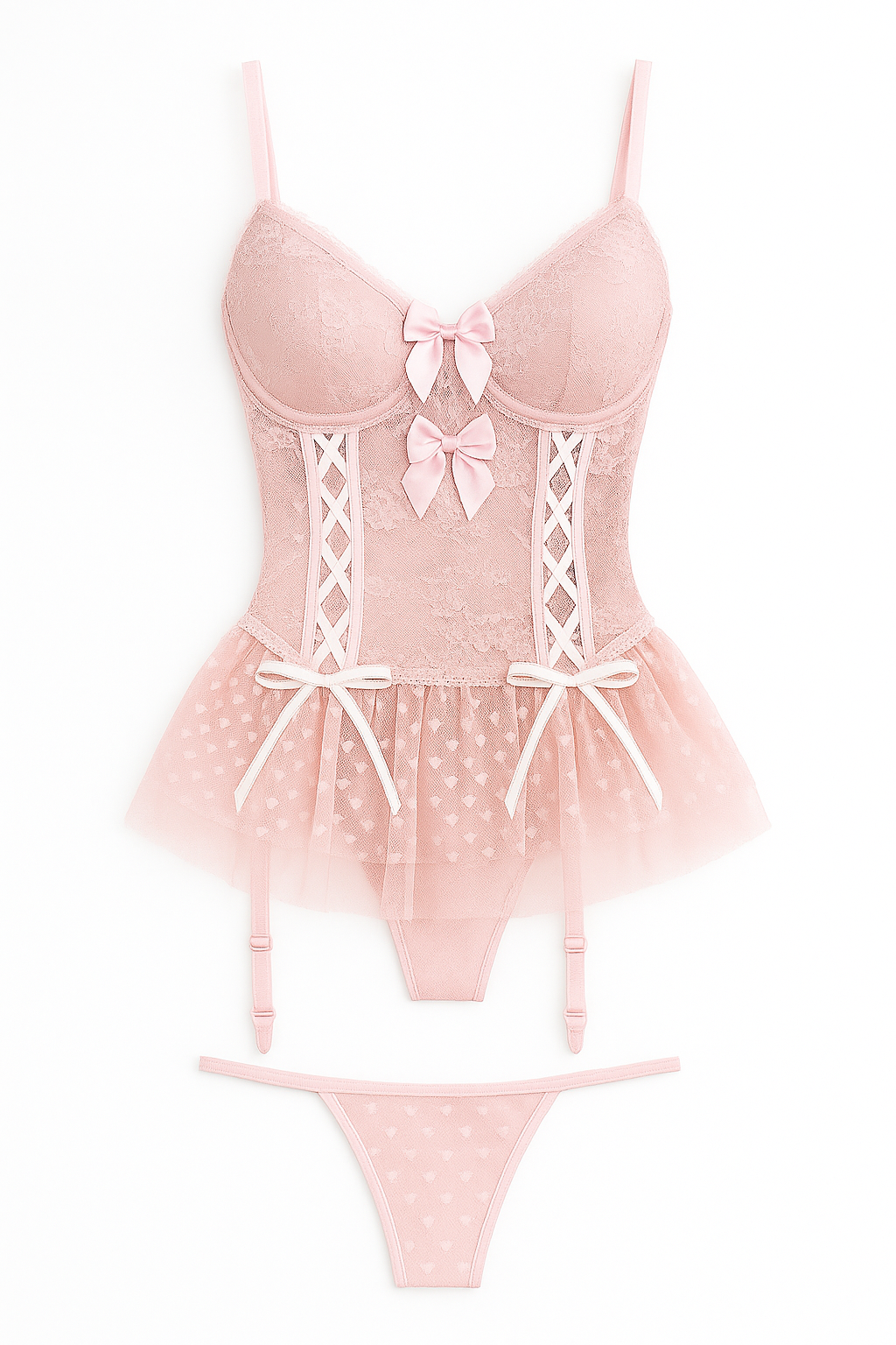 Playful Charm Lace Corset Lingerie Dress – Black & Pink Contrast-Babydolls-StylinArts