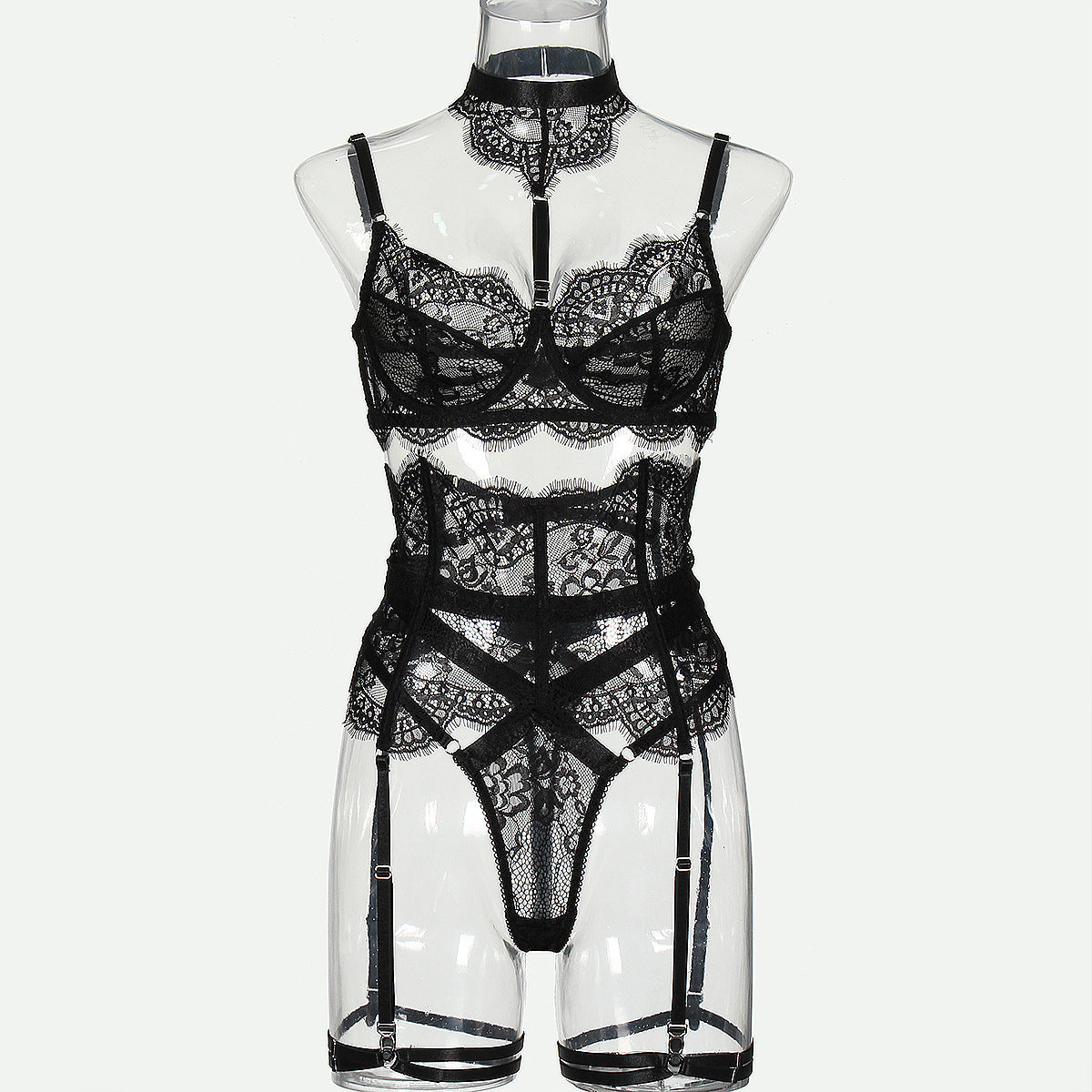 Noir Éclat Lace Harness Set-Black-L-Basques-StylinArts