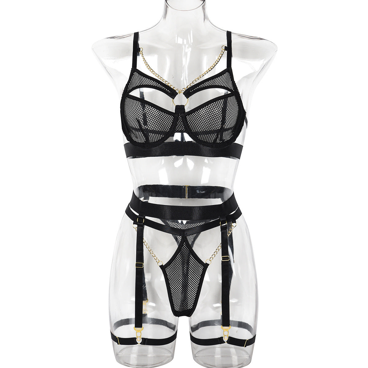 Aureline Mesh Chain Lingerie Set-Black-L-Basques-StylinArts