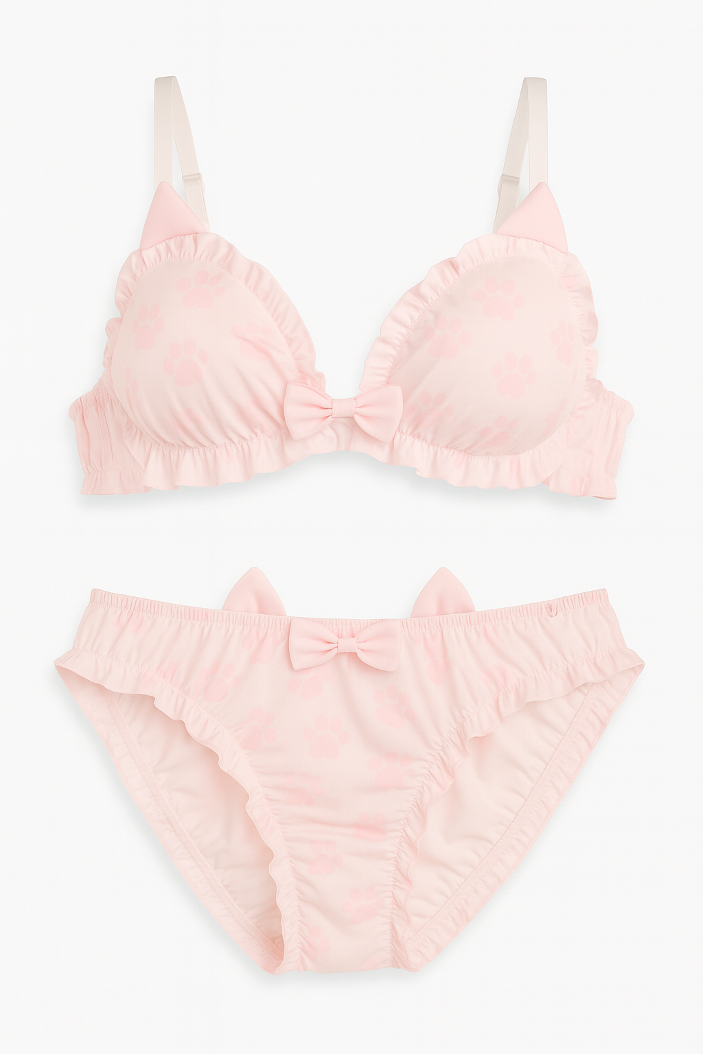 Amoria Ruffle Print Lingerie Set-Pink-L-Bras and Briefs-StylinArts