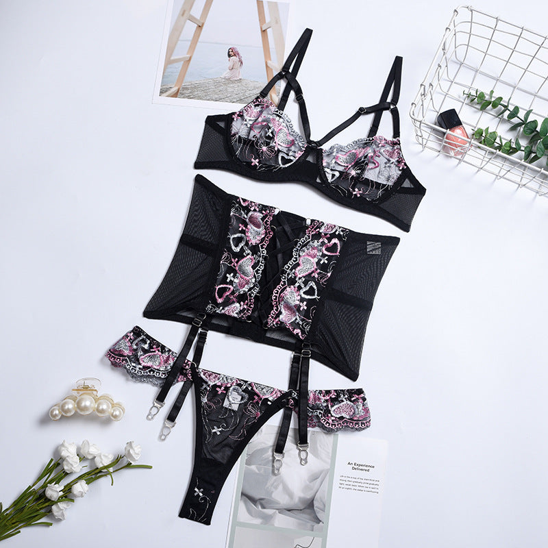 Amara Éclat Embroidered Corset Set-Black-L-Basques-StylinArts