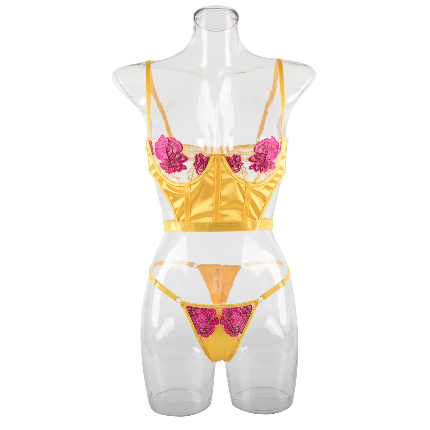 Seraphine Embroidered Corset Set-Yellow-L-Bras and Briefs-StylinArts