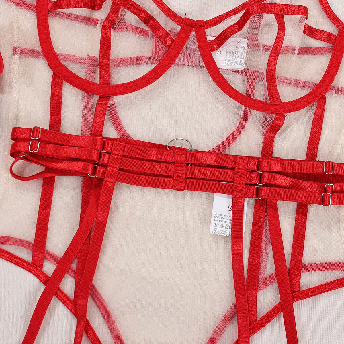 Calthea Strappy Harness Bodysuit-Red-L-Basques-StylinArts