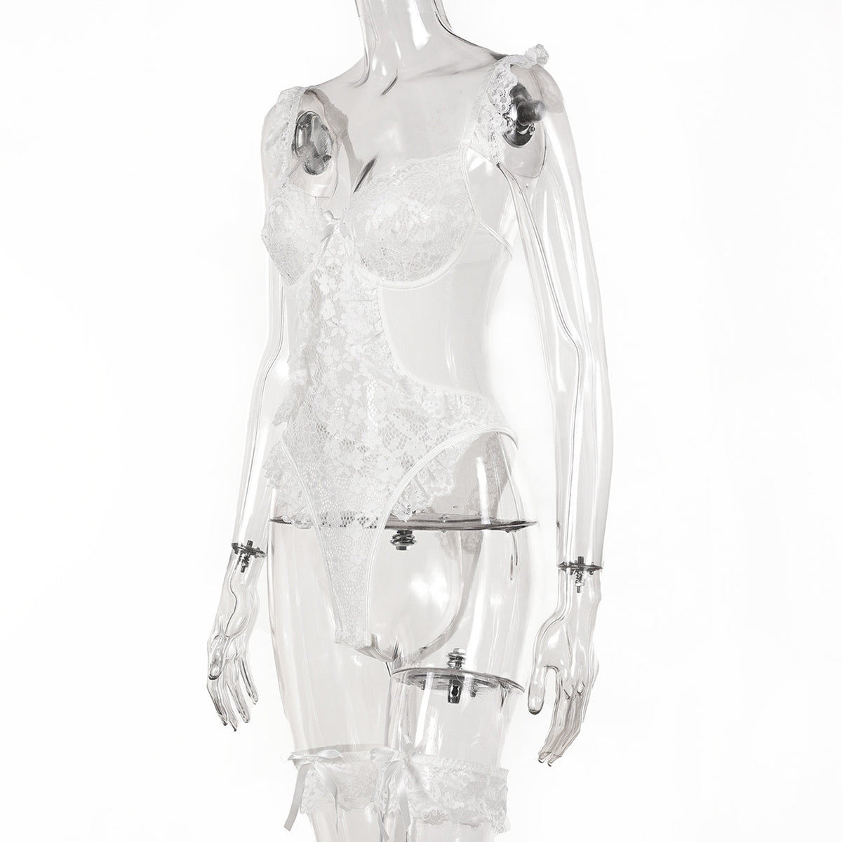 Luna Fleur Lace Bodysuit-White-L-Basques-StylinArts