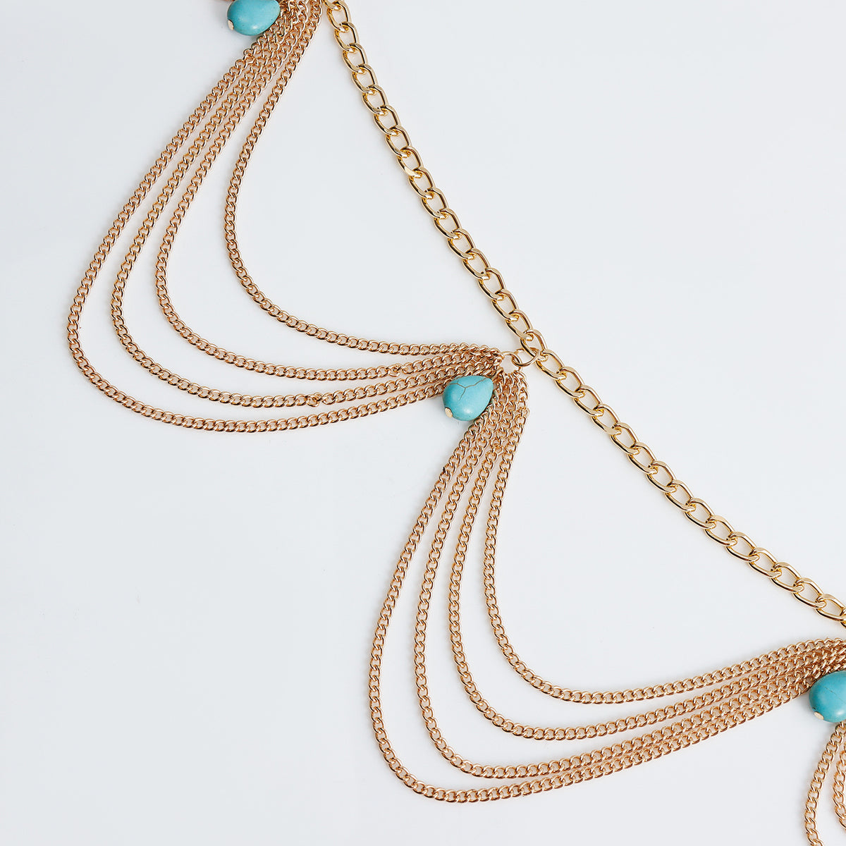 Turquoise Drape Belly Chain – Gold Multi-Layer Waist Jewelry for Lingerie & Beach Seduction-Belly chain-StylinArts