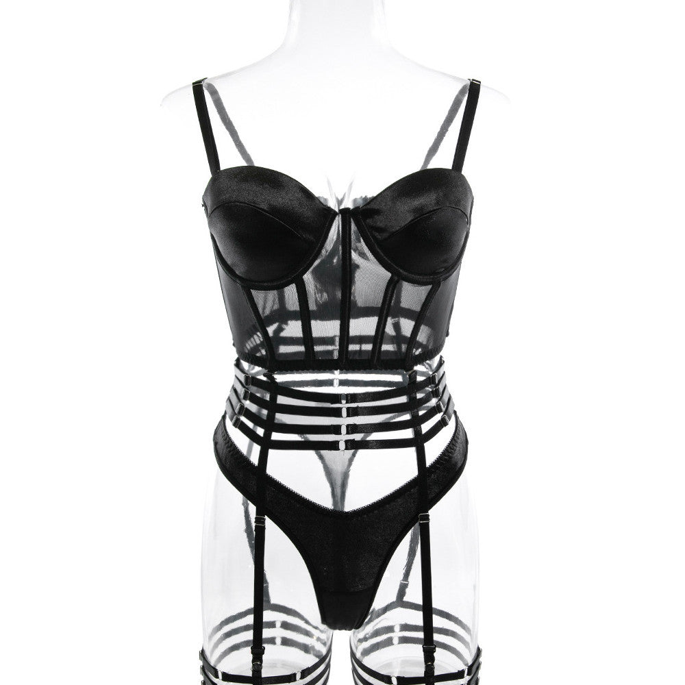 Onyx Eclipse Mesh Garter Set-Black-L-Basques-StylinArts