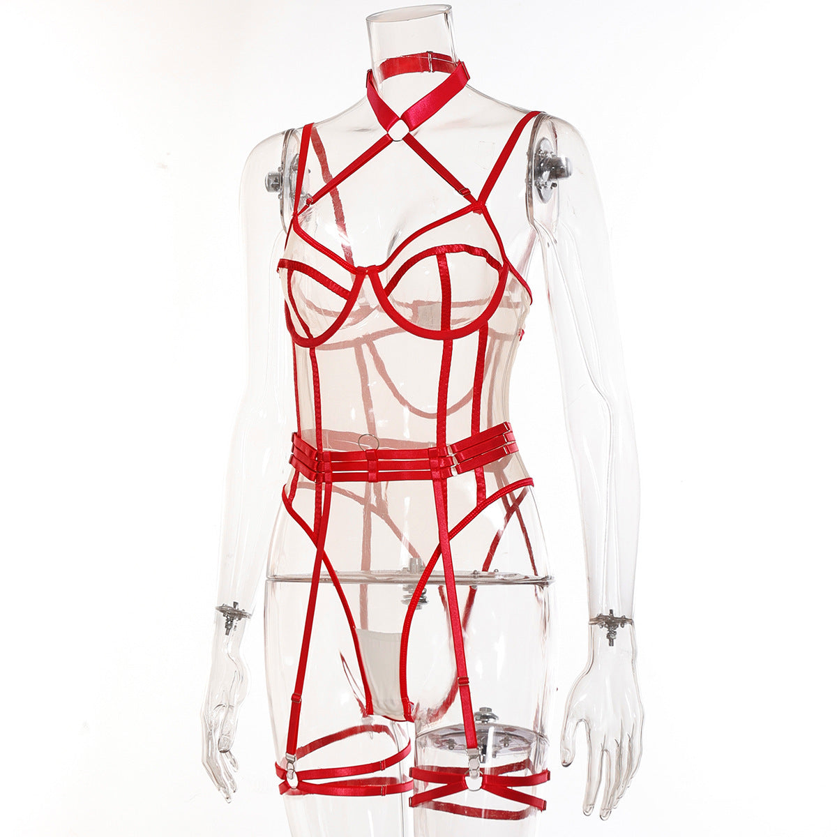 Calthea Strappy Harness Bodysuit-Red-L-Basques-StylinArts