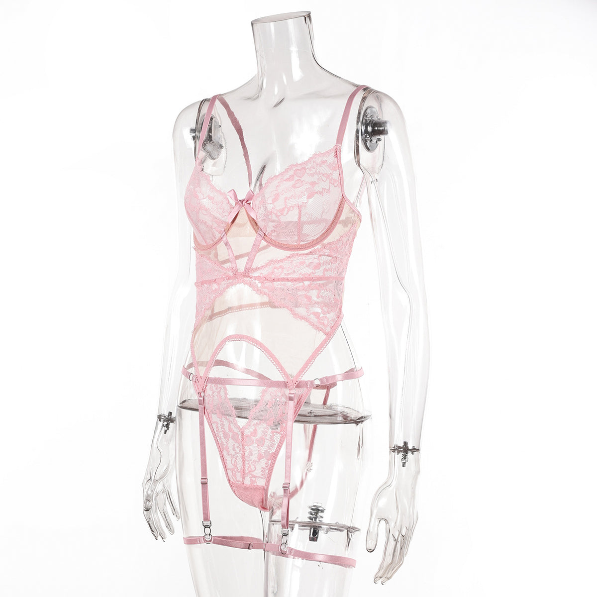 Crimson Whisper Lace Bodysuit-Pink-L-Basques-StylinArts