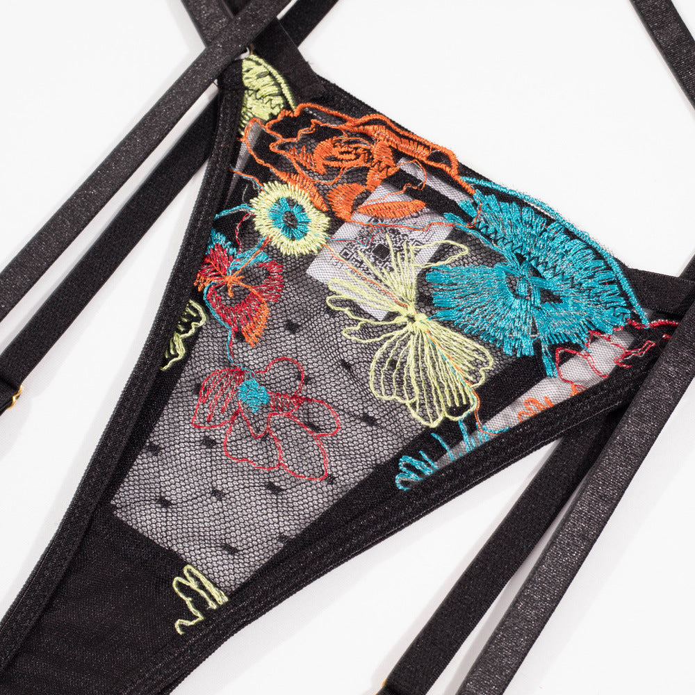 Nocturne Bloom Embroidered Garter Set-Black-L-Basques-StylinArts