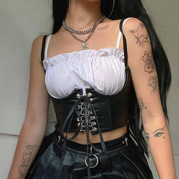 Sultry Slim-fit PU Leather Camisole Vest-Suspender Belts-StylinArts