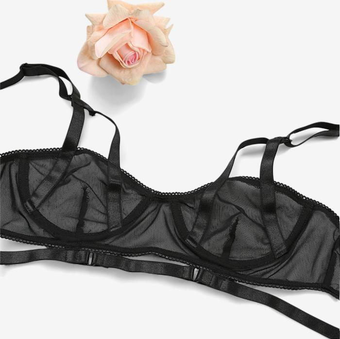 Crimson Edge Mesh Lingerie Set-Black-L-Basques-StylinArts