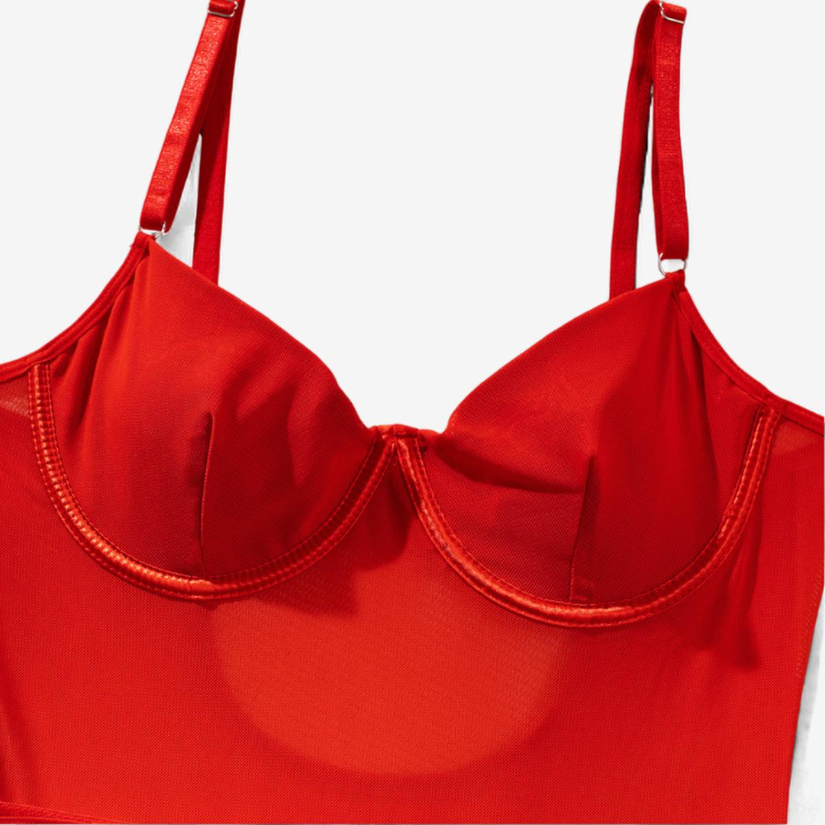 Scarlet Embrace Harness Bodysuit-Red-L-Basques-StylinArts