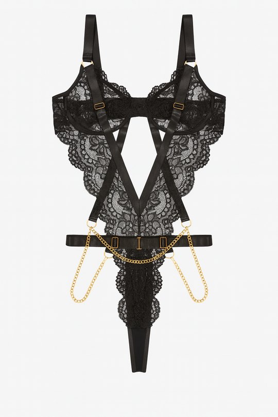 Noirelia Lace Harness Bodysuit-Black-L-Bodies & Teddies-StylinArts
