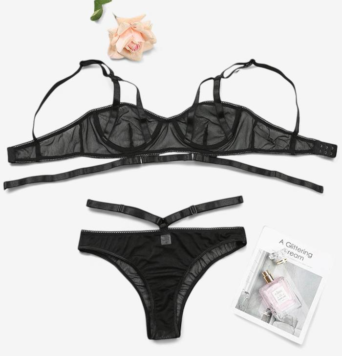 Crimson Edge Mesh Lingerie Set-Black-L-Basques-StylinArts