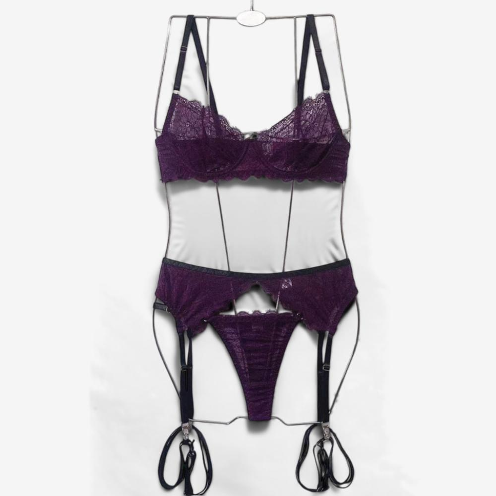 Marcella Scalloped Lace Lingerie Set-Purple-L-Basques-StylinArts