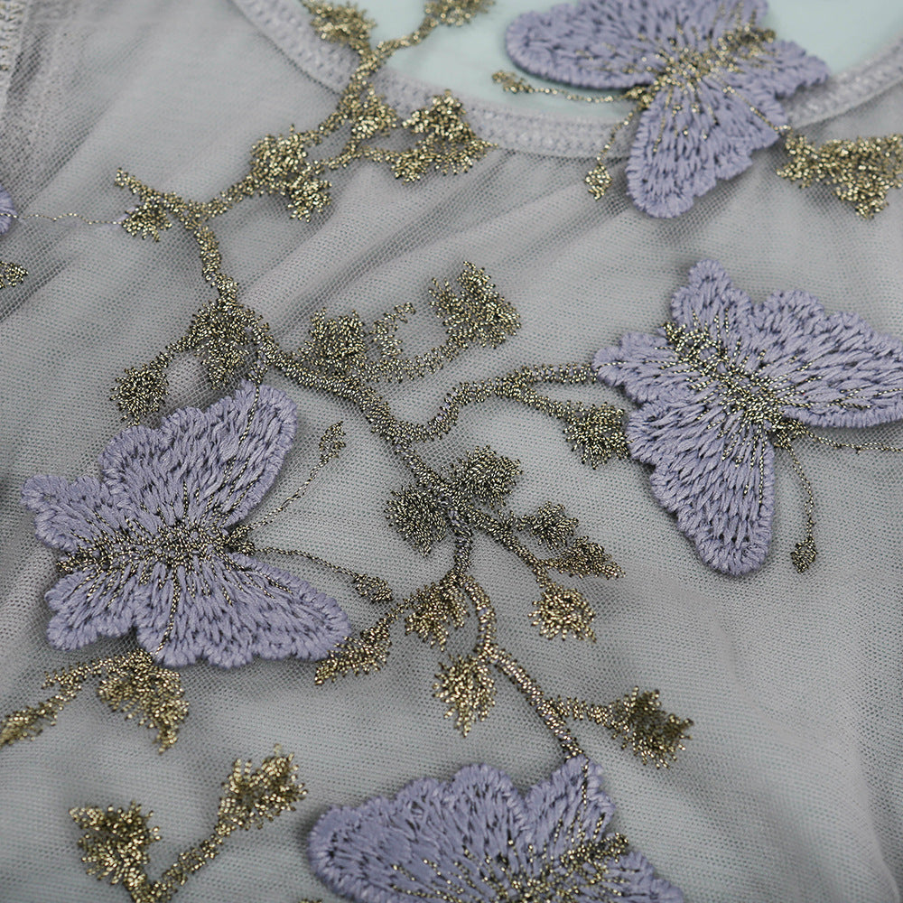 Lunaria Embroidered Illusion Bodysuit-Blue-L-Bodies & Teddies-StylinArts