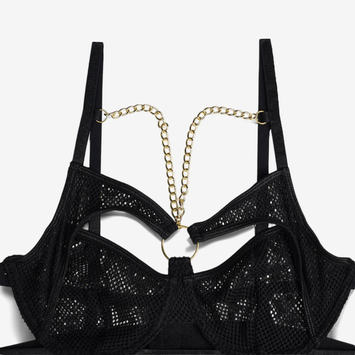 Aureline Mesh Chain Lingerie Set-Black-L-Basques-StylinArts