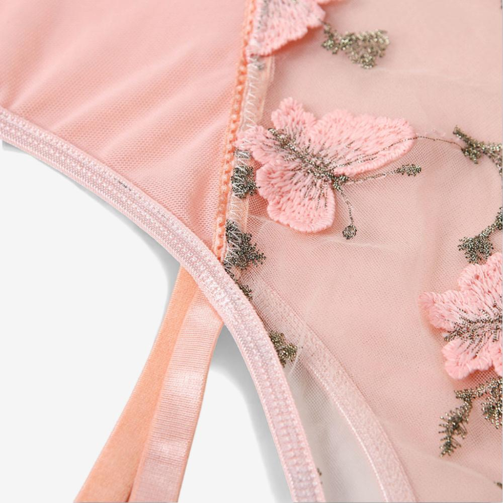 Mariposa Veil Embroidered Bodysuit-Pink-L-Basques-StylinArts