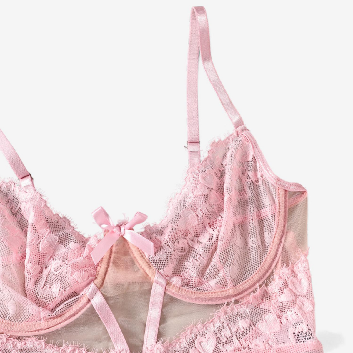 Crimson Whisper Lace Bodysuit-Pink-L-Basques-StylinArts