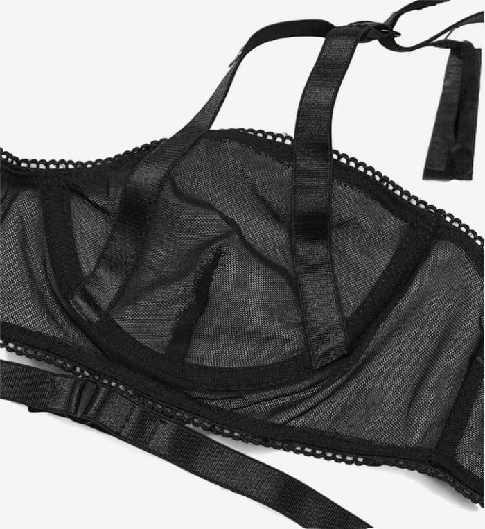 Crimson Edge Mesh Lingerie Set-Black-L-Basques-StylinArts