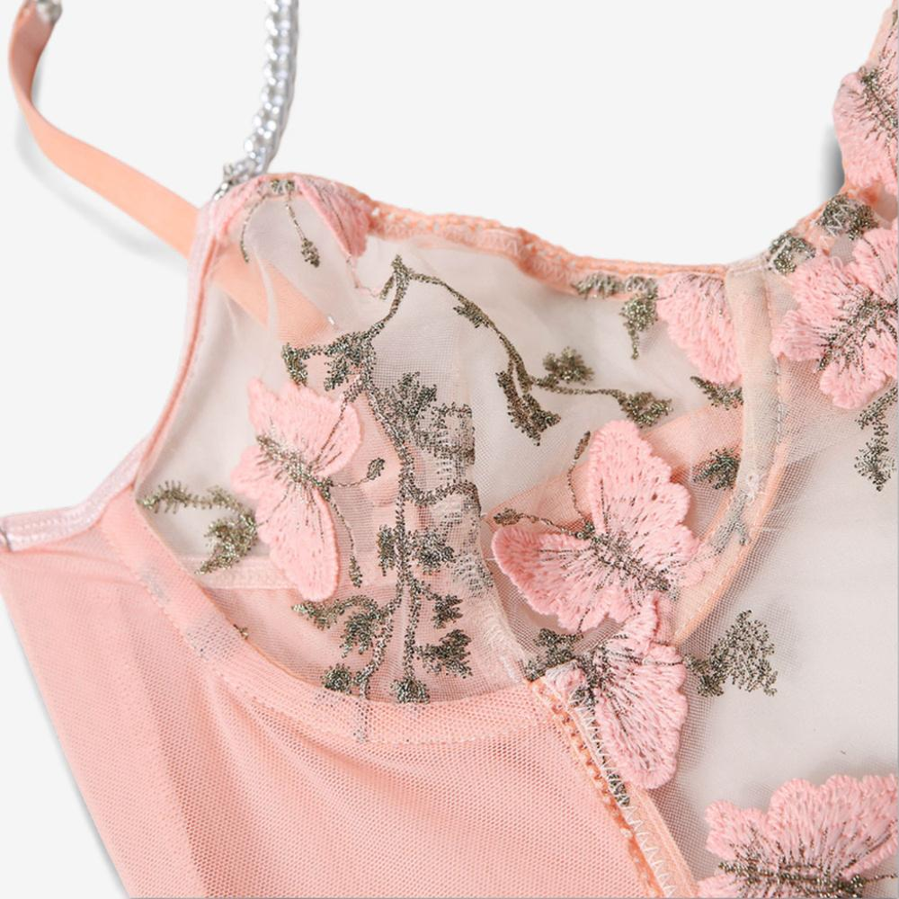 Mariposa Veil Embroidered Bodysuit-Pink-L-Basques-StylinArts