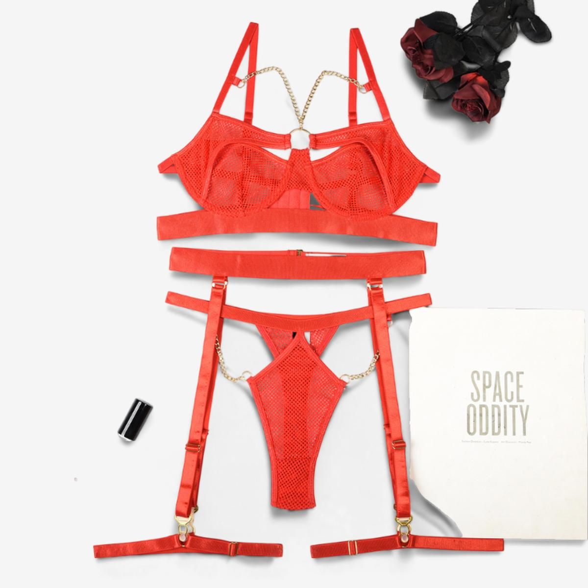 Aureline Mesh Chain Lingerie Set-Black-L-Basques-StylinArts