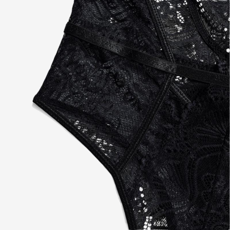 Selestine Lace Cutout Bodysuit-Black-L-Bodies & Teddies-StylinArts