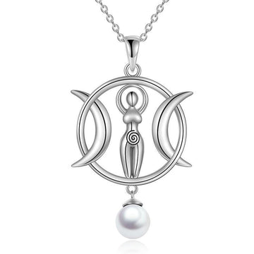 Lunar Essence: Triple Moon Goddess Pearl Pendant Sterling silver-Fashion Necklaces-StylinArts