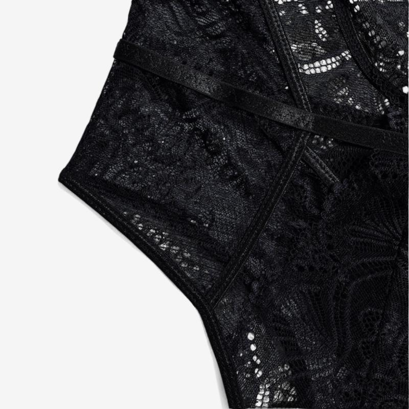 Selestine Lace Cutout Bodysuit-Black-L-Bodies & Teddies-StylinArts