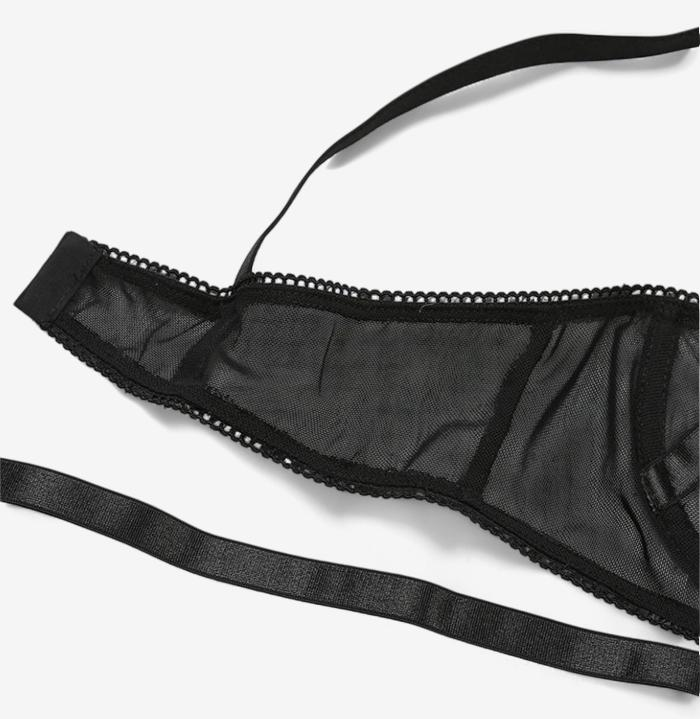 Crimson Edge Mesh Lingerie Set-Black-L-Basques-StylinArts