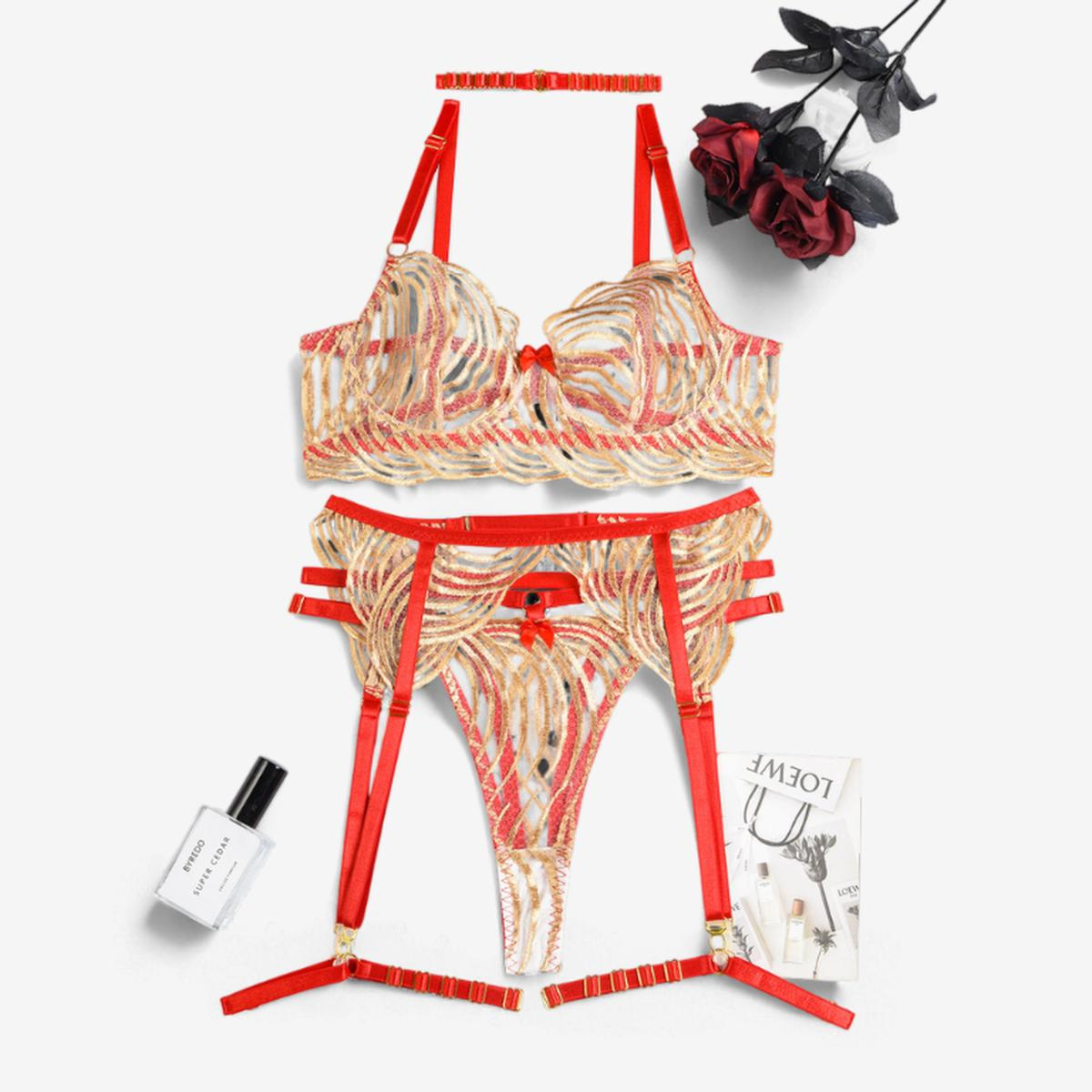 Celestia Gold Veil Garter Set-Gold-L-Basques-StylinArts